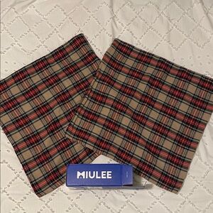 Plaid Pillow Covers tan red new set of 2
